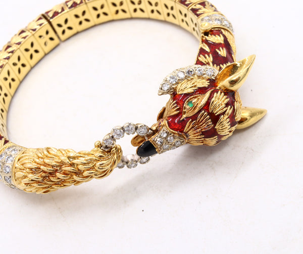 *Frascarolo 1960 Italy Fenix bird bracelet in 18 kt yellow gold with enamel and 2.32 Cts in diamonds