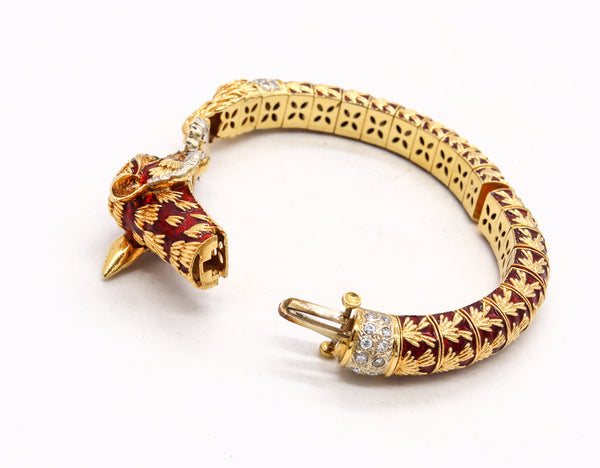 *Frascarolo 1960 Italy Fenix bird bracelet in 18 kt yellow gold with enamel and 2.32 Cts in diamonds