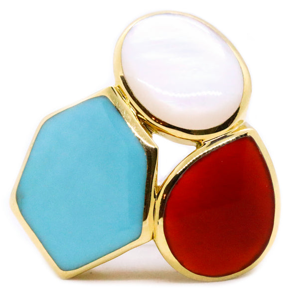 IPPOLITA 18 KT GOLD TURQUOISE, MOP & CARNELIAN MODERN CANDY RING