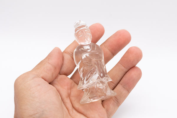 *China 1920 Standing Quan Yin "God Of Mercy" Sculpture Carved In Rock Quartz 599.5 Carats