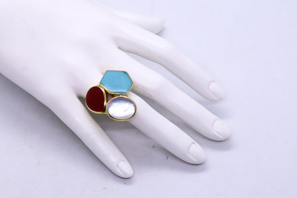 IPPOLITA 18 KT GOLD TURQUOISE, MOP & CARNELIAN MODERN CANDY RING