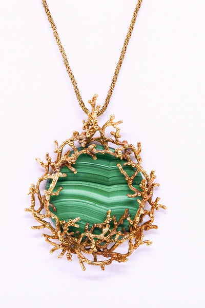 GROSSE 1972 GERMANY 14 KT GOLD MALACHITE PENDANT & NECKLACE