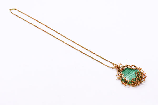 GROSSE 1972 GERMANY 14 KT GOLD MALACHITE PENDANT & NECKLACE