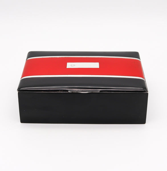 Charles Thomae 1925 Art Deco Box With Red And Black Lacquer In Sterling Silver