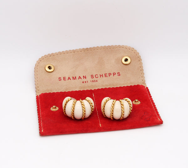 Seaman Schepps Jumbo Shrimp clip-earrings In 18Kt Yellow Gold With Carved White Coral