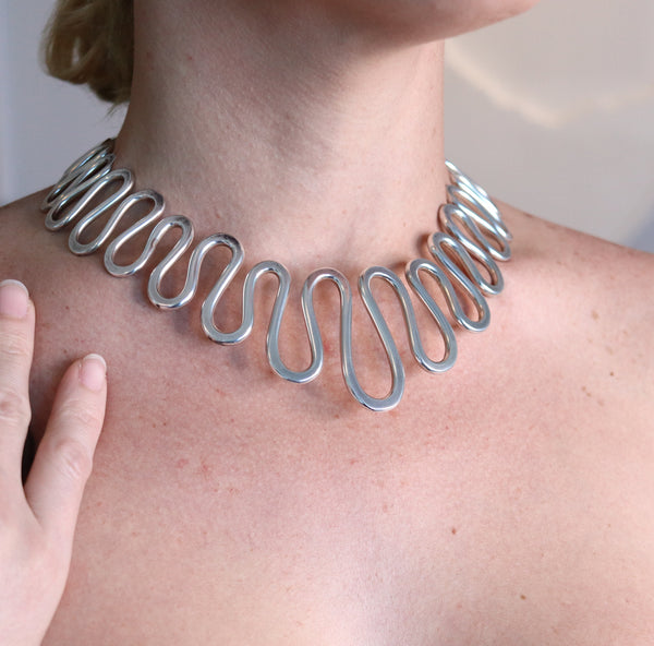 -Robert Lee Morris Studio 1970 Sculptural Choker Necklace In ,925 Sterling Silver