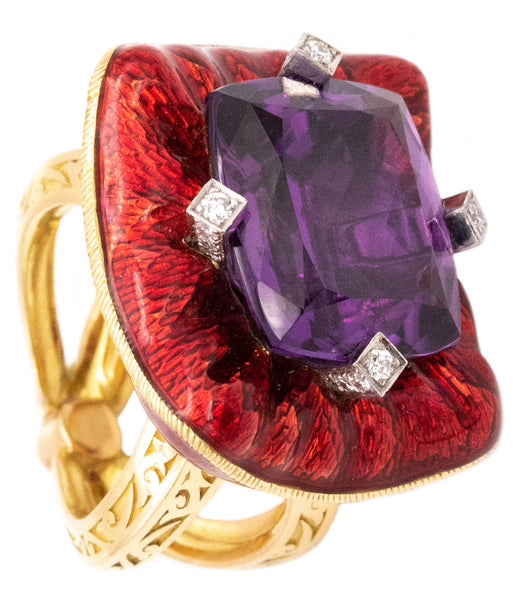 STEPHEN WEBSTER LONDON 18 KT GOLD SLOTH RING WITH ENAMEL & 13.56 Cts IN GEMSTONES