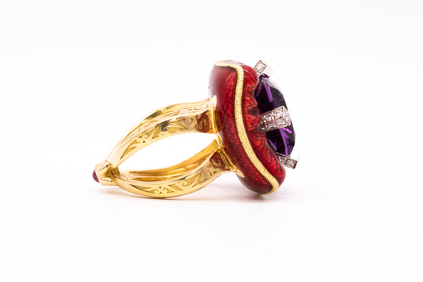 STEPHEN WEBSTER LONDON 18 KT GOLD SLOTH RING WITH ENAMEL & 13.56 Cts IN GEMSTONES