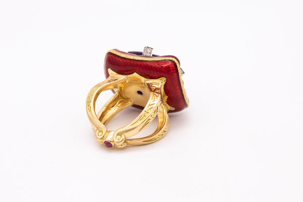 STEPHEN WEBSTER LONDON 18 KT GOLD SLOTH RING WITH ENAMEL & 13.56 Cts IN GEMSTONES