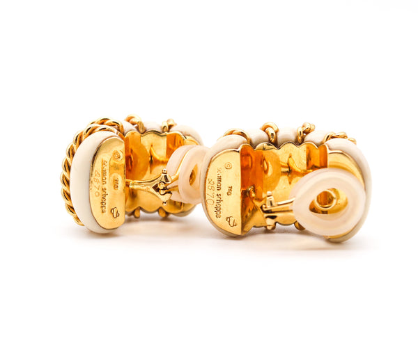 Seaman Schepps Jumbo Shrimp clip-earrings In 18Kt Yellow Gold With Carved White Coral