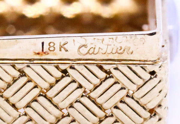 CARTIER 1950 VINTAGE 18 KT GOLD MESH PILL BOX WITH DIAMONDS