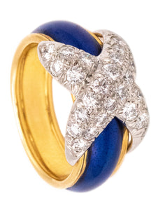 *Tiffany & Co. Schlumberger 1970 Enamel Ring in 18 kt gold Platinum and VVS Diamonds