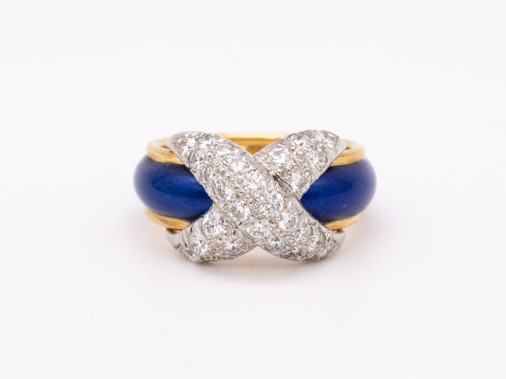 Tiffany & Co Schlumberger Green Blue Enamel Diamond Earrings