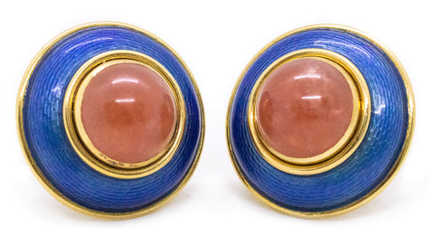 LEO DE VROOMEN 18 KT GOLD ENAMELED EARRINGS WITH 24.42 Ctw OF RHODOCROSITE