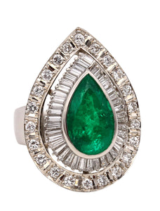 (S)*Gia Certified Jeweled Ballerina Cocktail Ring In Platinum With 4.84 Cts In Emerald And Diamonds