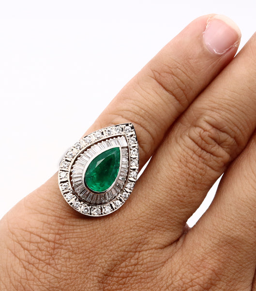(S)*Gia Certified Jeweled Ballerina Cocktail Ring In Platinum With 4.84 Cts In Emerald And Diamonds