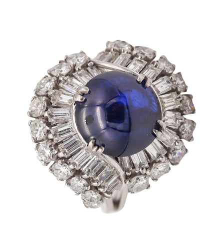 (S)Art Deco 1930 Gia Certified Platinum Cocktail Ring With 8.07 Ctw in Pailin Sapphire & Diamonds