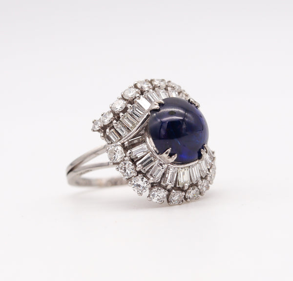 (S)Art Deco 1930 Gia Certified Platinum Cocktail Ring With 8.07 Ctw in Pailin Sapphire & Diamonds