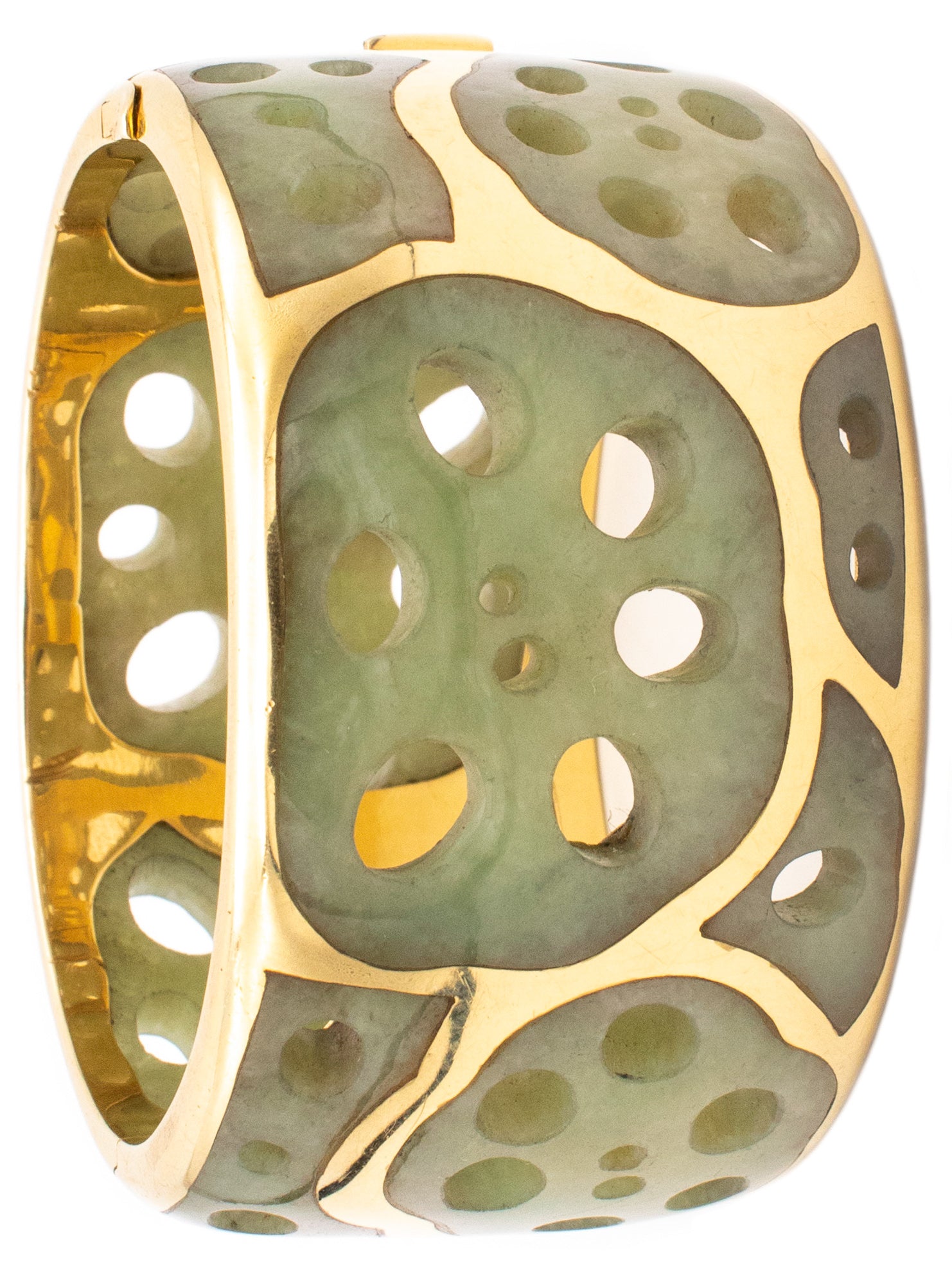 TIFFANY & CO. 1982 BY ANGELA CUMMINGS 18 KT GOLD LOTUS BRACELET WITH JADEITE