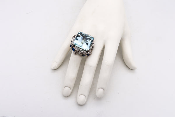 *Gia certified Mid-Century 1960 ring in18 kt gold with 50.81 Cts in aquamarine sapphires & diamonds