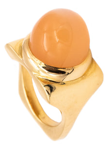 CARTIER 1970 DINH VAN GEOMETRIC RING IN 18 KT GOLD WITH 8.66 Cts CAT'S EYE MOONSTONE