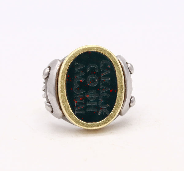 Kieselstein Cord 2000 Signet Intaglio Ring In 18Kt Yellow Gold And Steel With Bloodstone