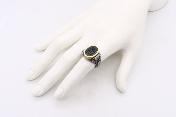 Kieselstein Cord 2000 Signet Intaglio Ring In 18Kt Yellow Gold And Steel With Bloodstone