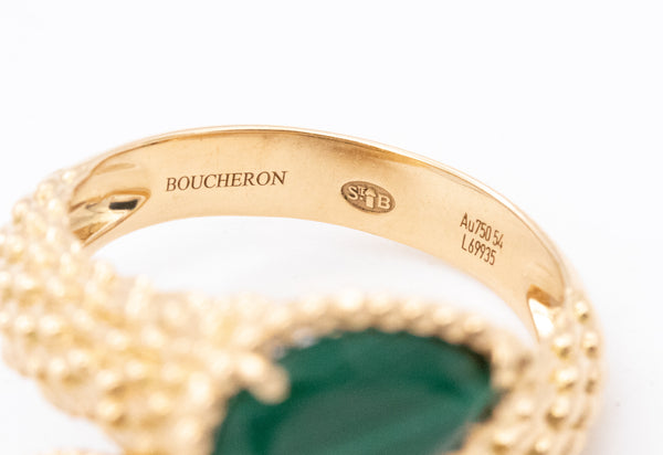 *Boucheron Paris double Serpent Boheme Toi Et Moi ring in 18 kt yellow gold with green malachite