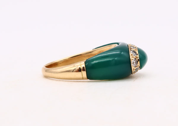 Van Cleef And Arpels 1970 Paris 18Kt Yellow Gold Ring With 12 VS Diamonds And Chrysoprase