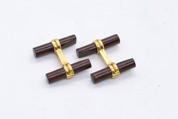 Boucheron 1970 Paris Iconic Shirt Cufflinks In 18Kt Yellow Gold With Carved Rose Wood