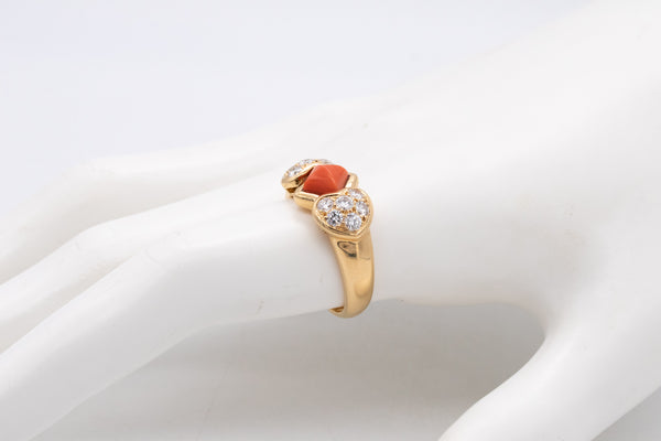 Christian Dior 1970 Paris 18 Karats Gold Ring With 1.96 Ctw In Diamonds And Coral