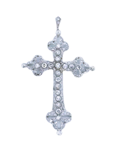 EDWARDIAN 1910 PLATINUM JEWELED CROSS WITH 4.59 Cts IN DIAMONDS