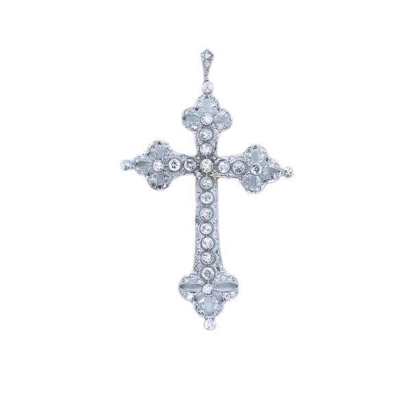 EDWARDIAN 1910 PLATINUM JEWELED CROSS WITH 4.59 Cts IN DIAMONDS