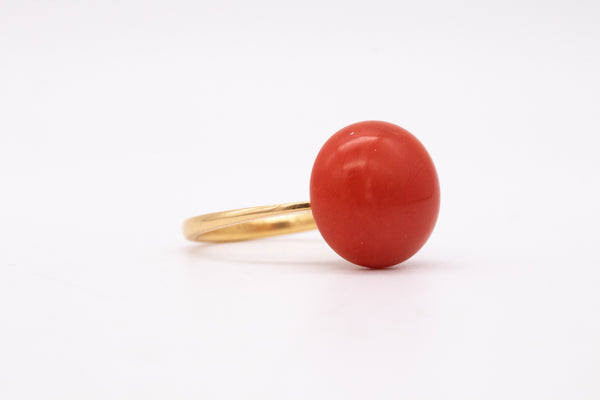 Italy 1960 Mid Century Ring In 18Kt Yellow Gold With 13.69 Cts In Sardinian Ox Blood Red Coral