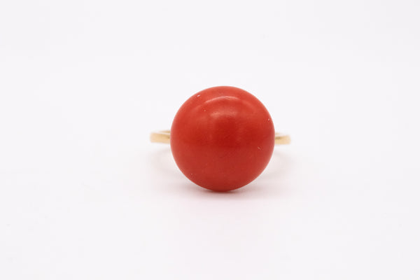Italy 1960 Mid Century Ring In 18Kt Yellow Gold With 13.69 Cts In Sardinian Ox Blood Red Coral
