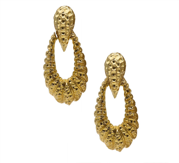 Tiffany & Co. 1970 Rare Door Knockers Drop Earrings In Textured 18Kt Yellow Gold