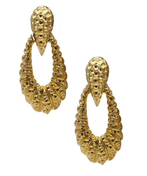 Tiffany & Co. 1970 Rare Door Knockers Drop Earrings In Textured 18Kt Yellow Gold