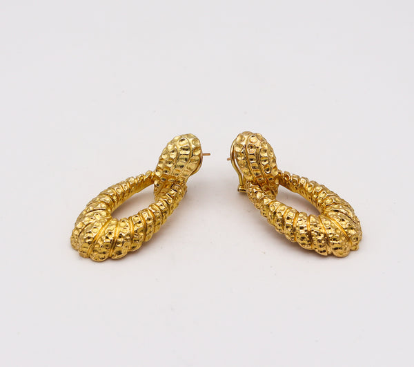 Tiffany & Co. 1970 Rare Door Knockers Drop Earrings In Textured 18Kt Yellow Gold