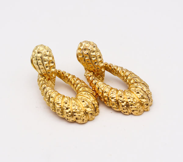 Tiffany & Co. 1970 Rare Door Knockers Drop Earrings In Textured 18Kt Yellow Gold