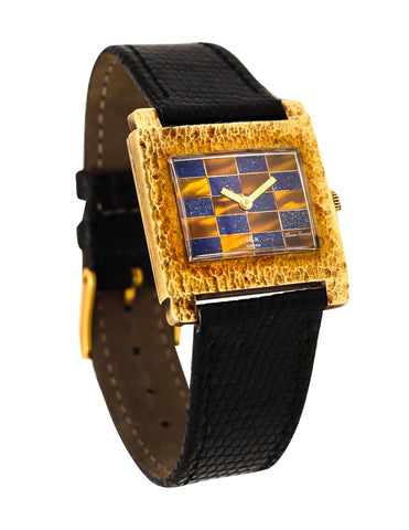 -Lucien Piccard 1970 Swiss Geometric Wristwatch In Textured 18Kt Yellow Gold