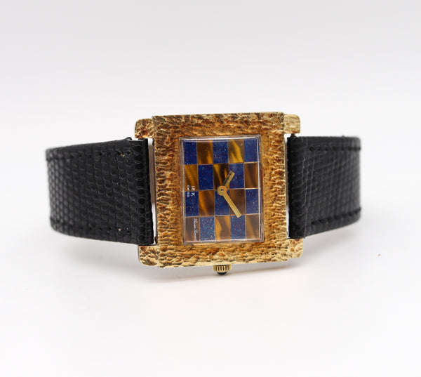 -Lucien Piccard 1970 Swiss Geometric Wristwatch In Textured 18Kt Yellow Gold