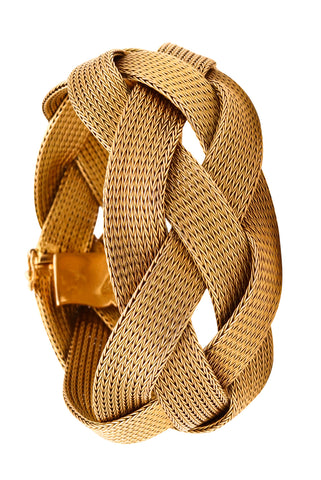 Italy Mid Century 1950 Torino Massive Braided Mesh Bracelet In Solid 18Kt Yellow Gold