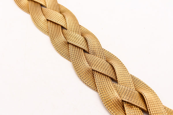 Italy Mid Century 1950 Torino Massive Braided Mesh Bracelet In Solid 18Kt Yellow Gold