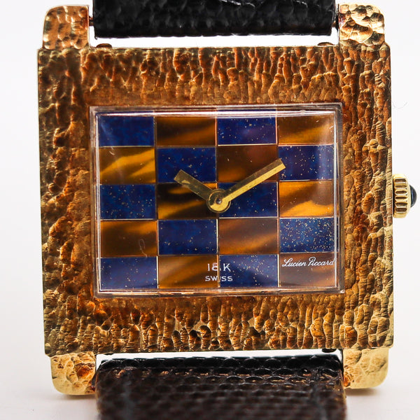 -Lucien Piccard 1970 Swiss Geometric Wristwatch In Textured 18Kt Yellow Gold