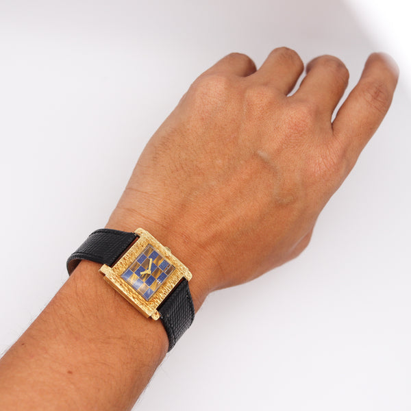 -Lucien Piccard 1970 Swiss Geometric Wristwatch In Textured 18Kt Yellow Gold