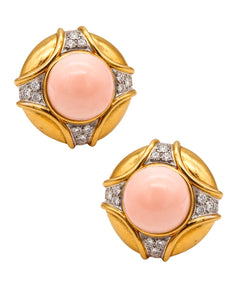 Classic Angel Skin Coral Earrings In 18Kt Gold With 26.56 Cts In Diamonds & Coral
