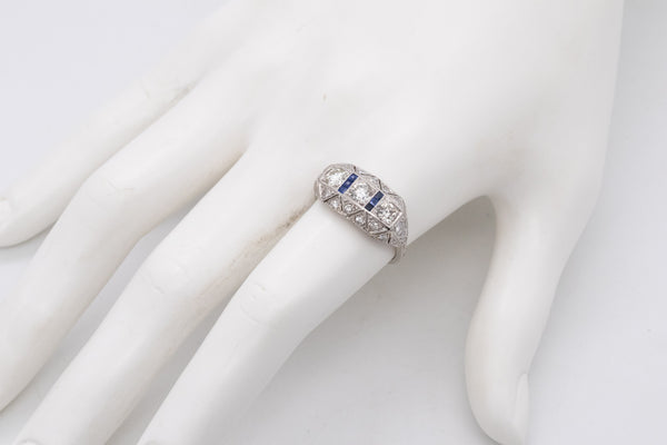 PLATINUM 1930 ART DECO BAND RING WITH 1.73 Cts OF DIAMONDS AND SAPPHIRES