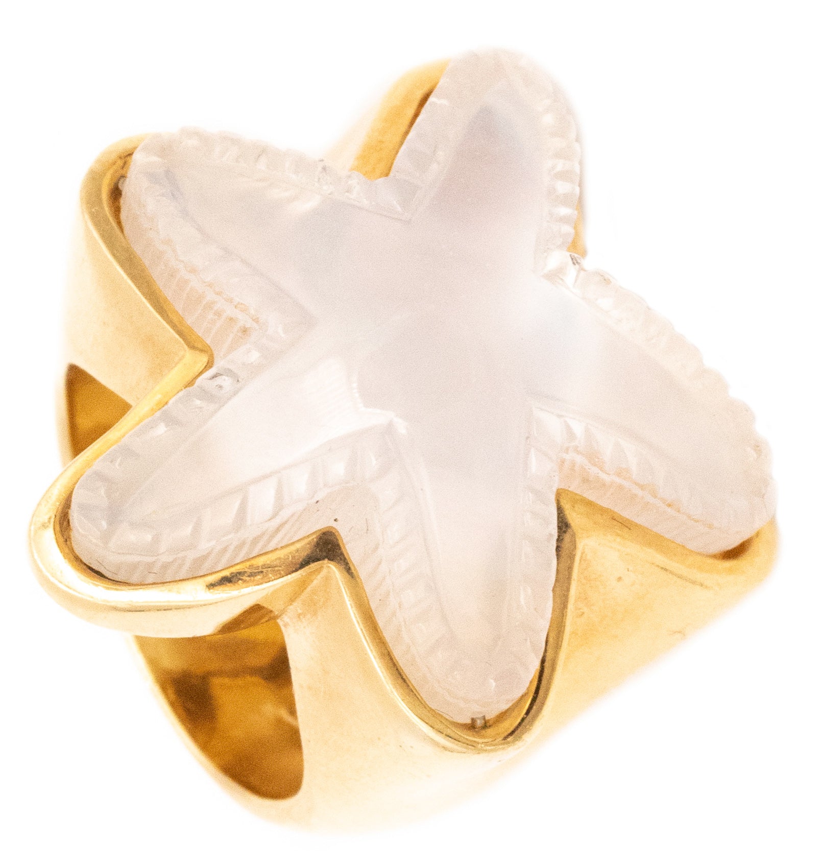 *Valentin Magro 18 kt gold cocktail ring with 28 cts of rock quartz starfish