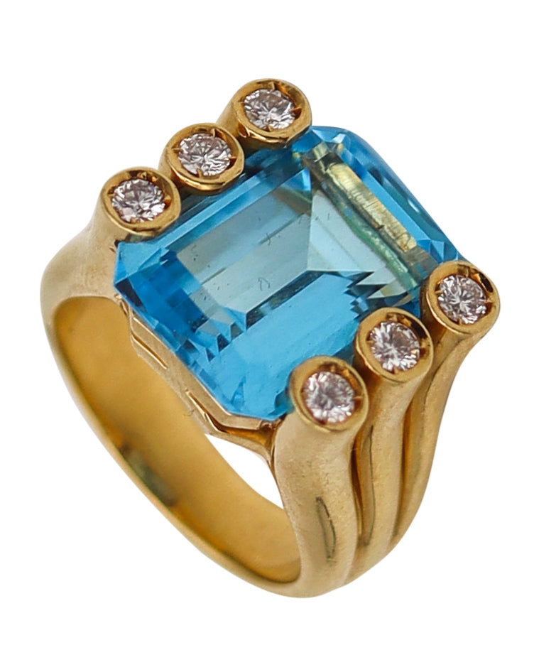 -Verdura Milan Cocktail Ring In 18Kt Yellow Gold With 14.78 Ctw In Topaz And Diamonds