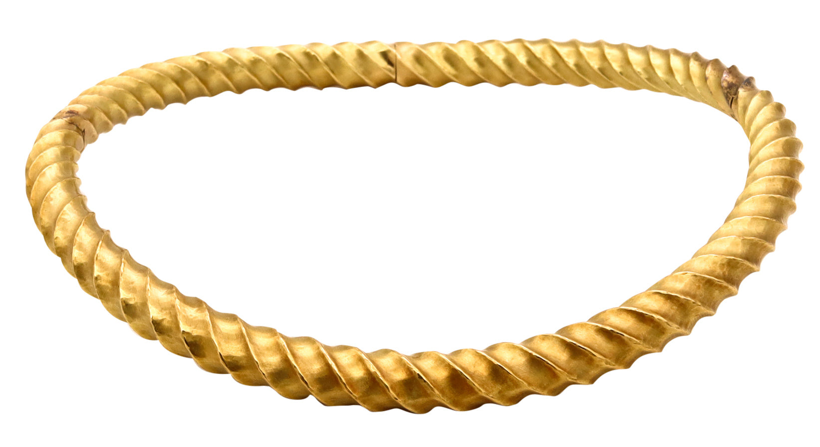 Italian 1970 Florentine Rigid Fluted Collar Necklace In Solid Hammered 18Kt Yellow Gold